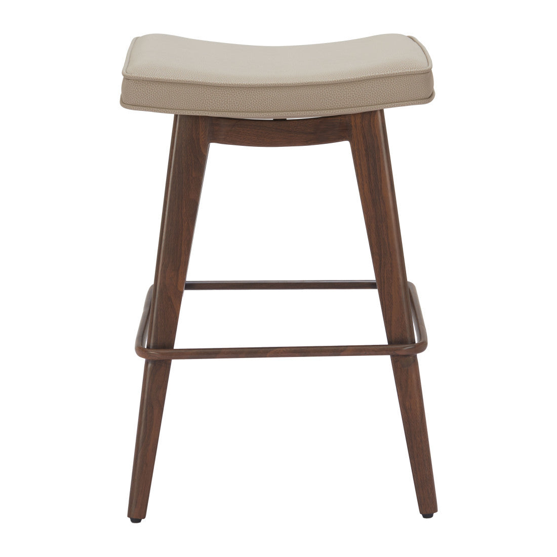 Beige & Walnut Faux Leather & Steel Backless Counter Height Bar Chairs - Set of 2