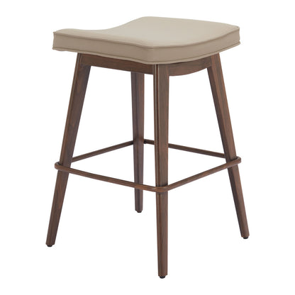 Beige & Walnut Faux Leather & Steel Backless Counter Height Bar Chairs - Set of 2