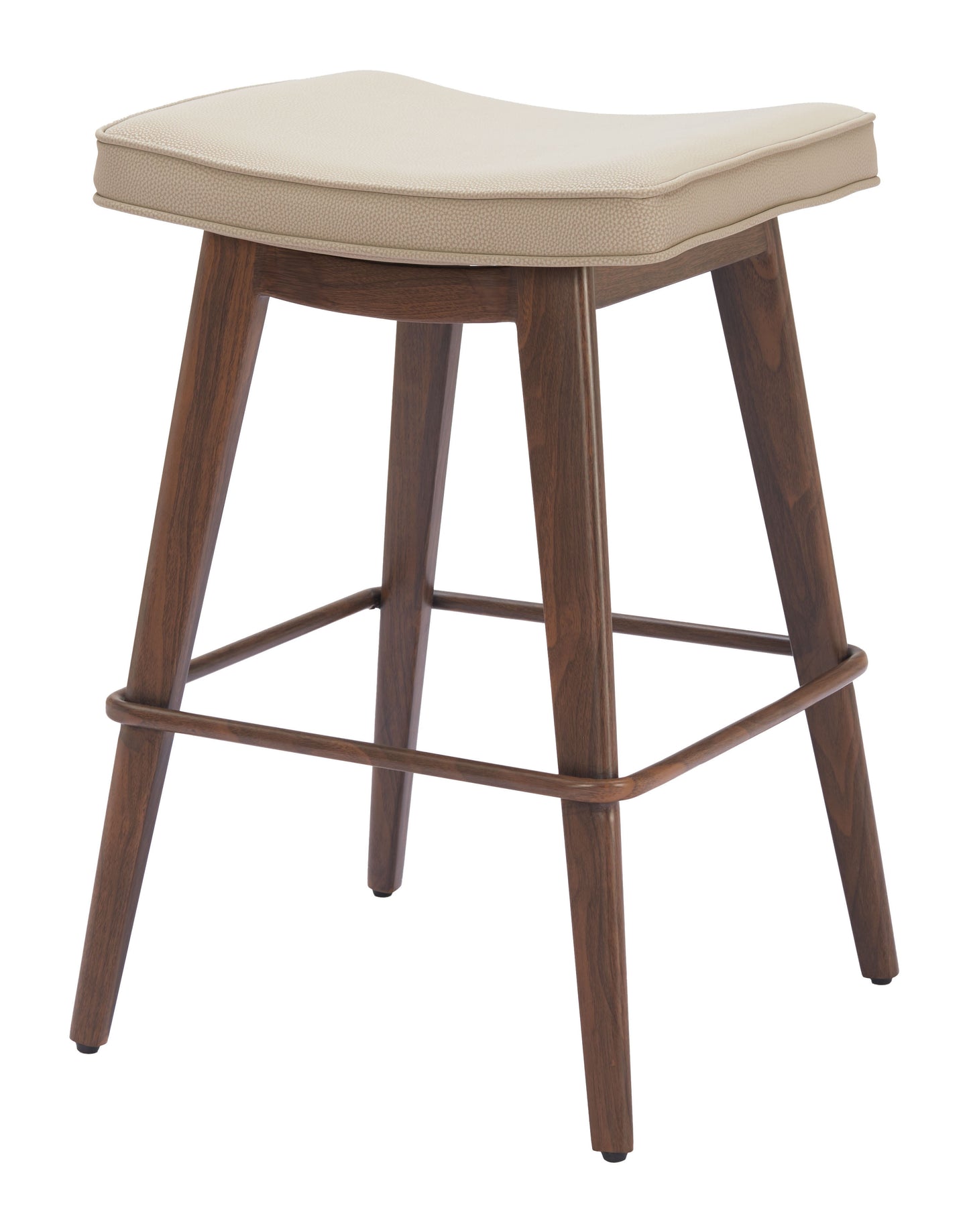 Beige & Walnut Faux Leather & Steel Backless Counter Height Bar Chairs - Set of 2