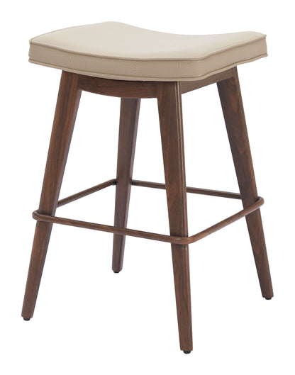 Beige & Walnut Faux Leather & Steel Backless Counter Height Bar Chairs - Set of 2