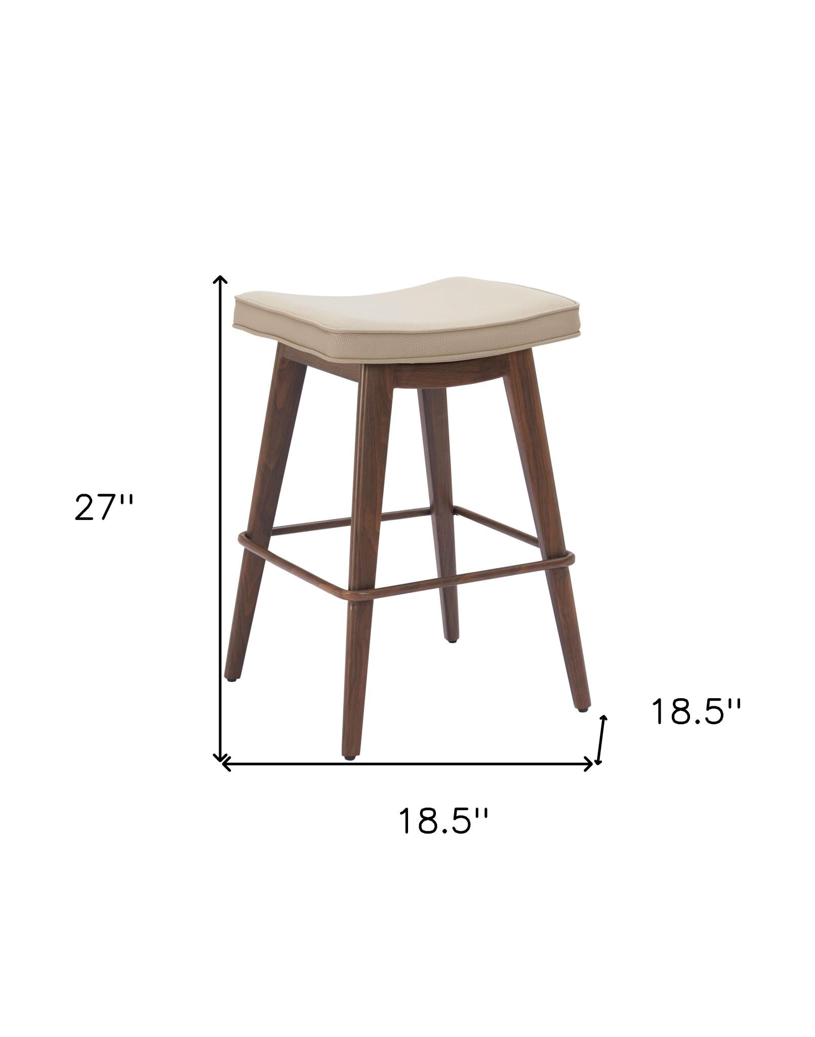 Beige & Walnut Faux Leather & Steel Backless Counter Height Bar Chairs - Set of 2