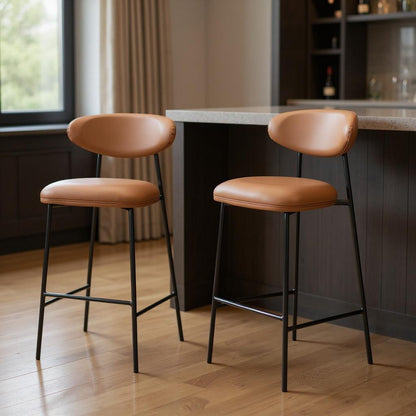 Brown & Black Faux Leather & Steel Low Back Bar Height Bar Chairs - Set of 2