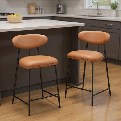 Brown & Black Faux Leather & Steel Low Back Counter Height Bar Chairs - Set of 2