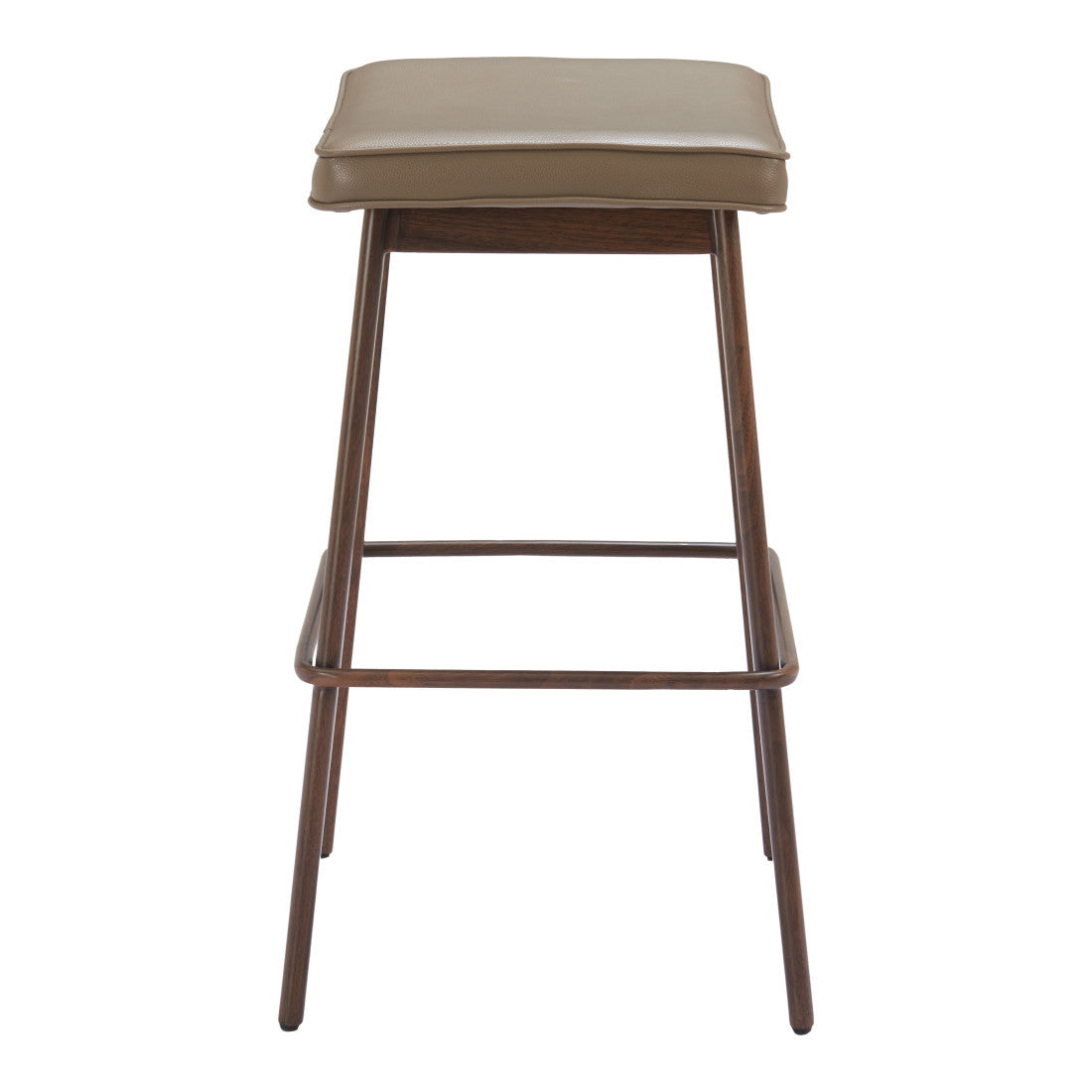 Taupe & Walnut Faux Leather & Steel Backless Bar Height Bar Chairs - Set of 2