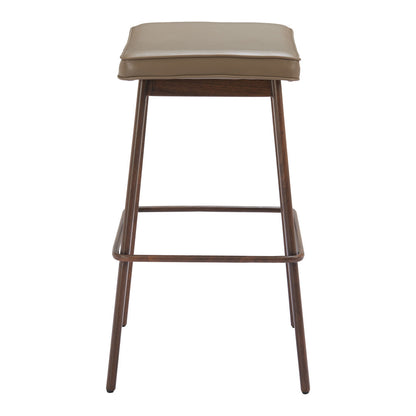 Taupe & Walnut Faux Leather & Steel Backless Bar Height Bar Chairs - Set of 2