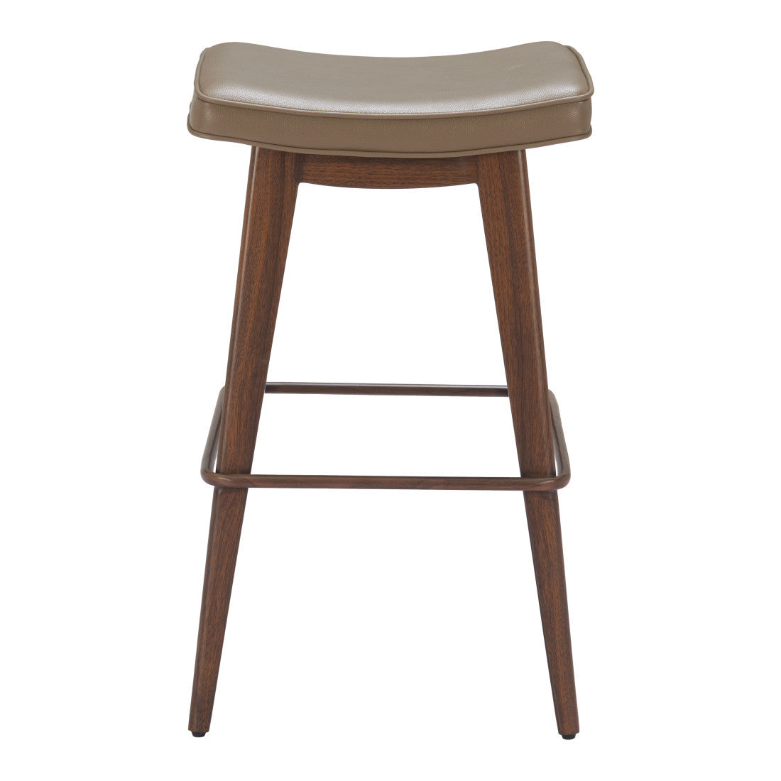 Taupe & Walnut Faux Leather & Steel Backless Bar Height Bar Chairs - Set of 2