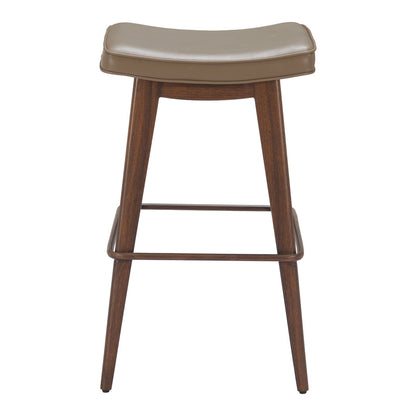 Taupe & Walnut Faux Leather & Steel Backless Bar Height Bar Chairs - Set of 2