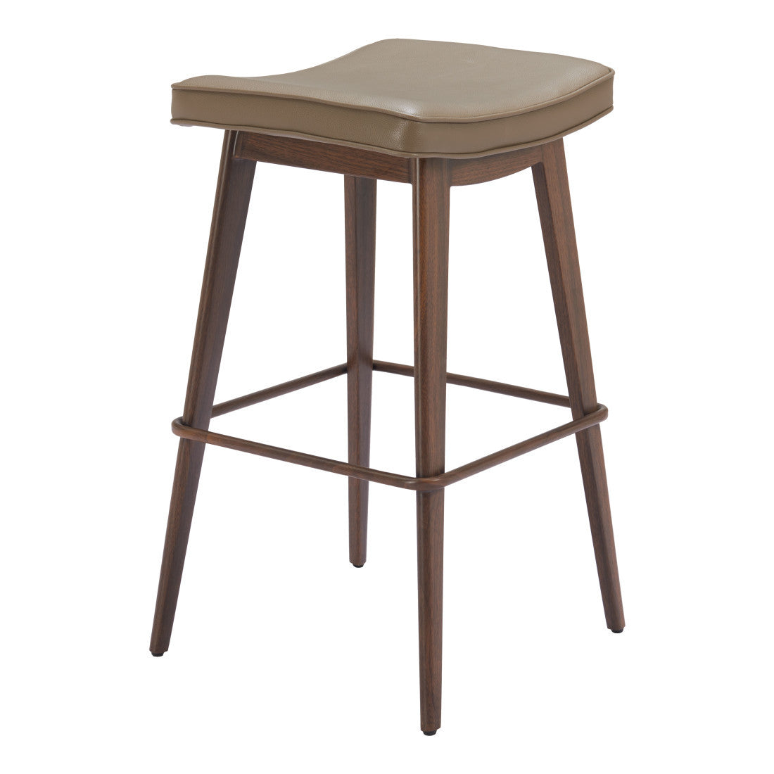 Taupe & Walnut Faux Leather & Steel Backless Bar Height Bar Chairs - Set of 2