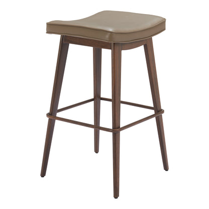 Taupe & Walnut Faux Leather & Steel Backless Bar Height Bar Chairs - Set of 2