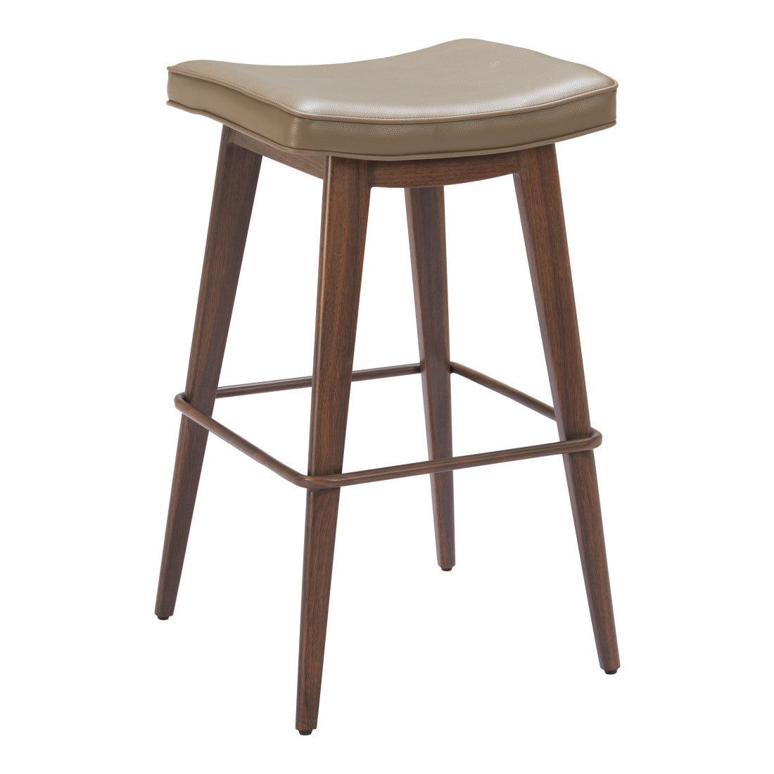 Taupe & Walnut Faux Leather & Steel Backless Bar Height Bar Chairs - Set of 2