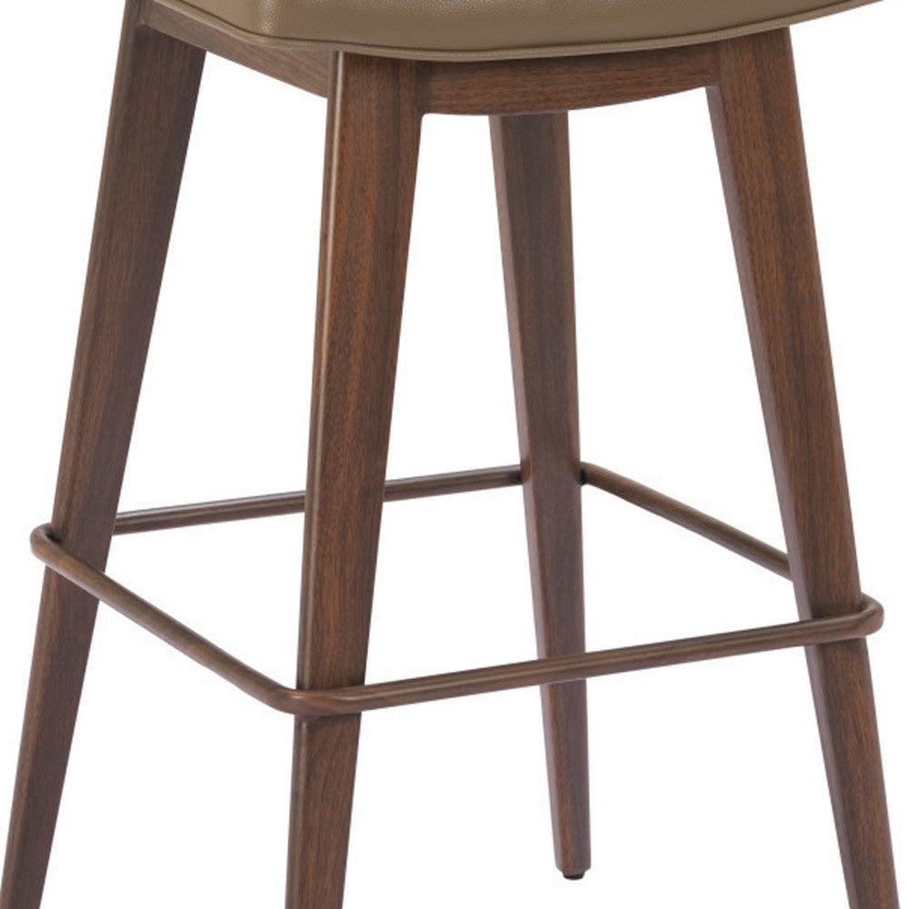 Taupe & Walnut Faux Leather & Steel Backless Bar Height Bar Chairs - Set of 2