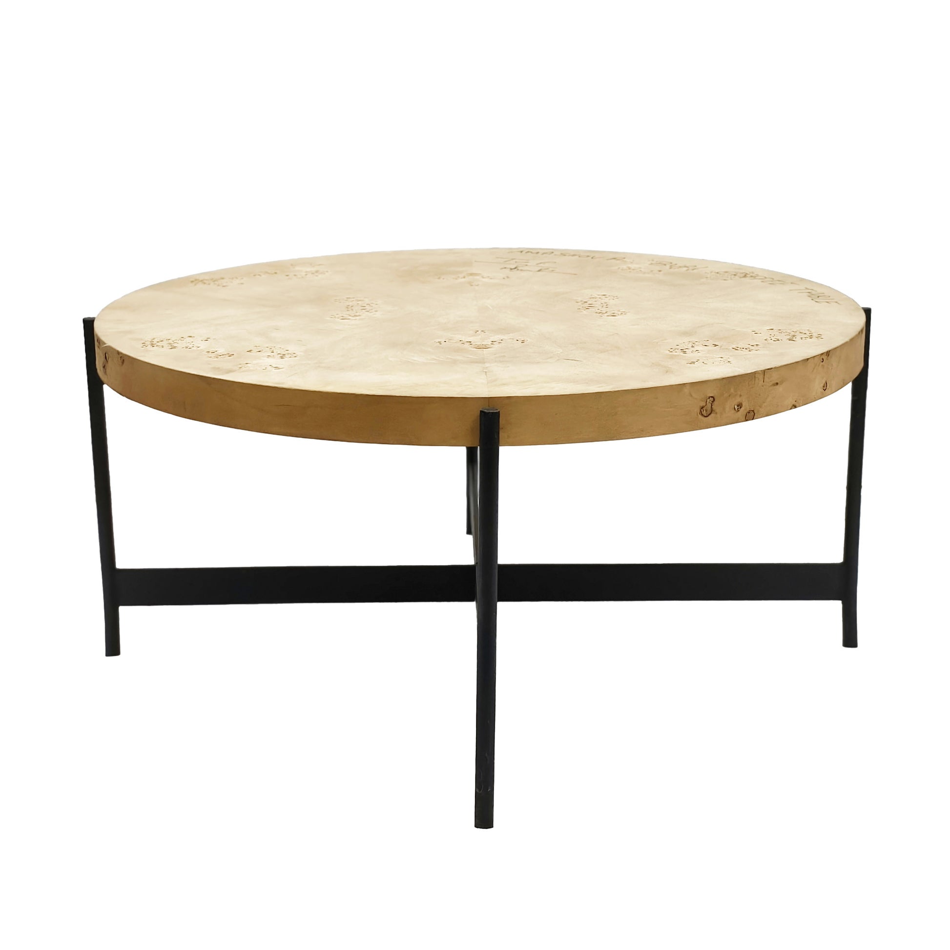 Natural & Black Wood & Iron Round Coffee Table image 2