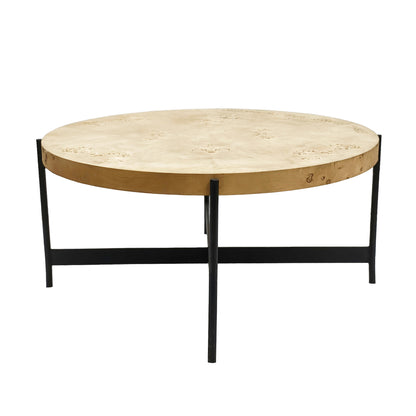 Natural & Black Wood & Iron Round Coffee Table image 2