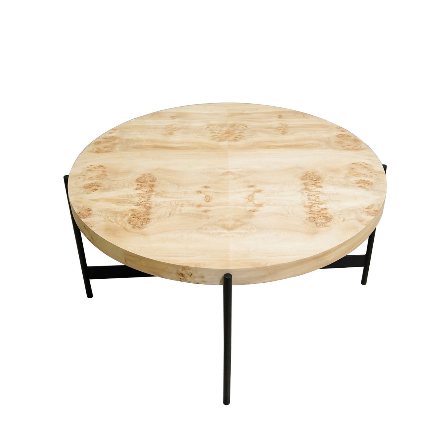 Natural & Black Wood & Iron Round Coffee Table image 3