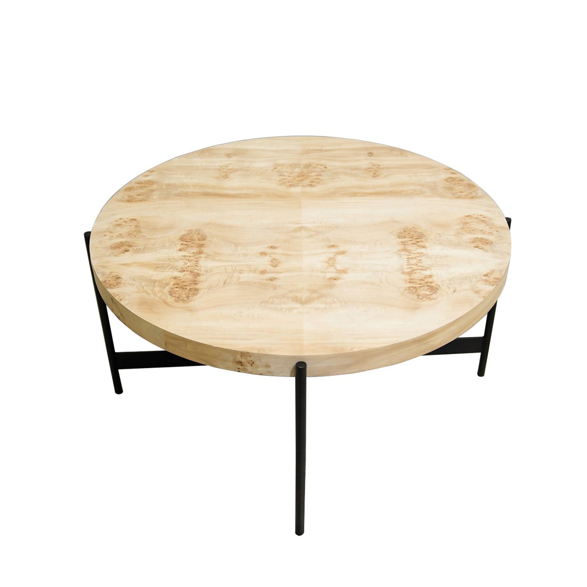 Natural & Black Wood & Iron Round Coffee Table image 3