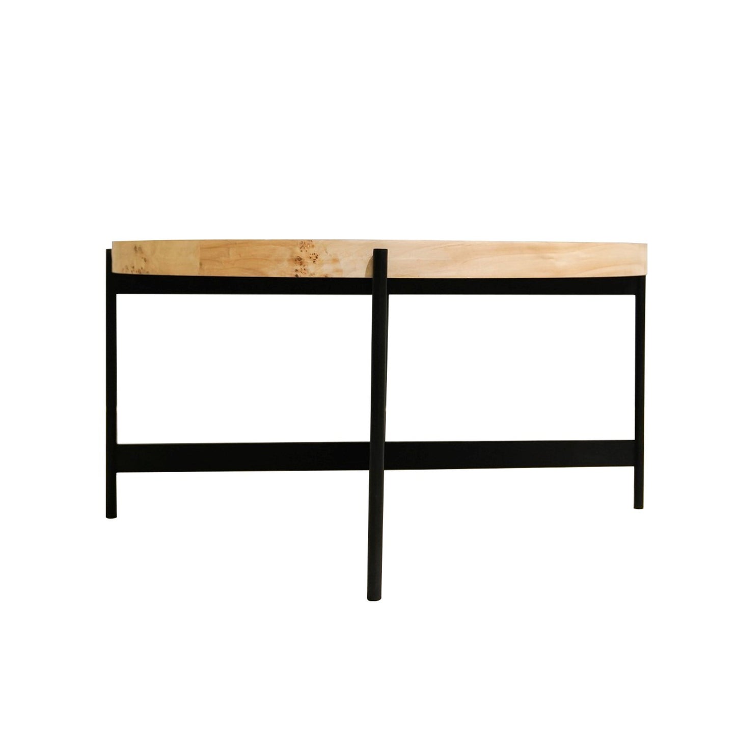 Natural & Black Wood & Iron Round Coffee Table image 4