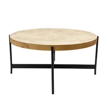 Natural & Black Wood & Iron Round Coffee Table image 5