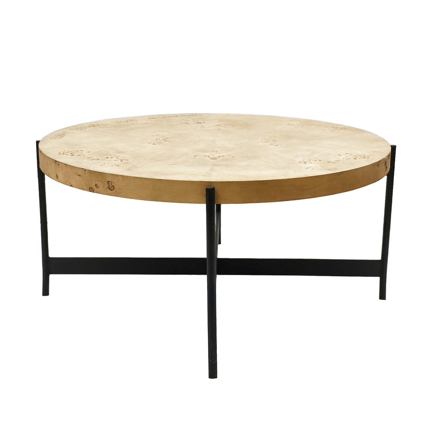 Natural & Black Wood & Iron Round Coffee Table image 6