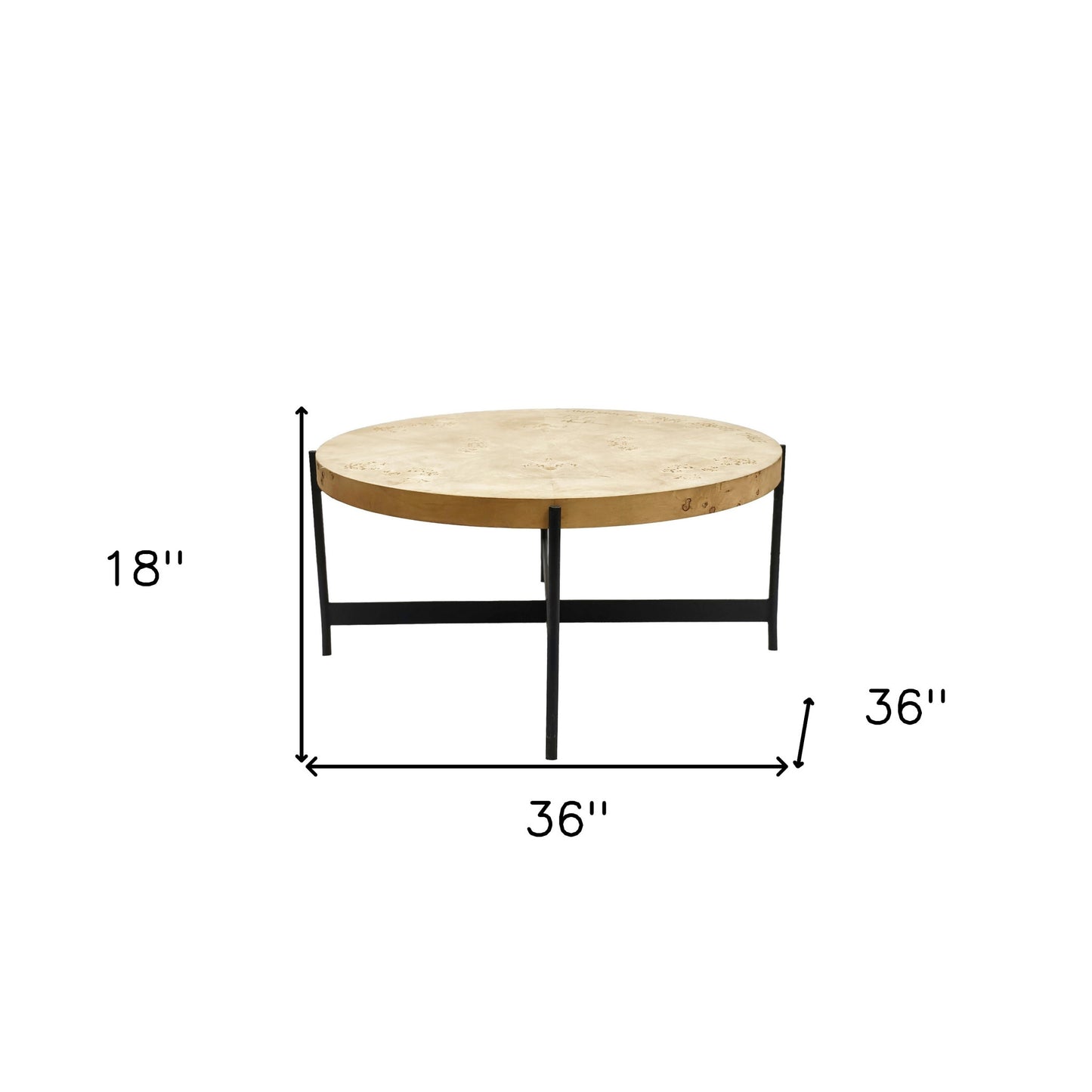 Natural & Black Wood & Iron Round Coffee Table image 8