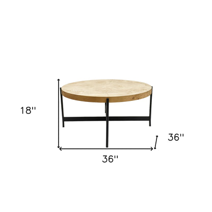 Natural & Black Wood & Iron Round Coffee Table image 8