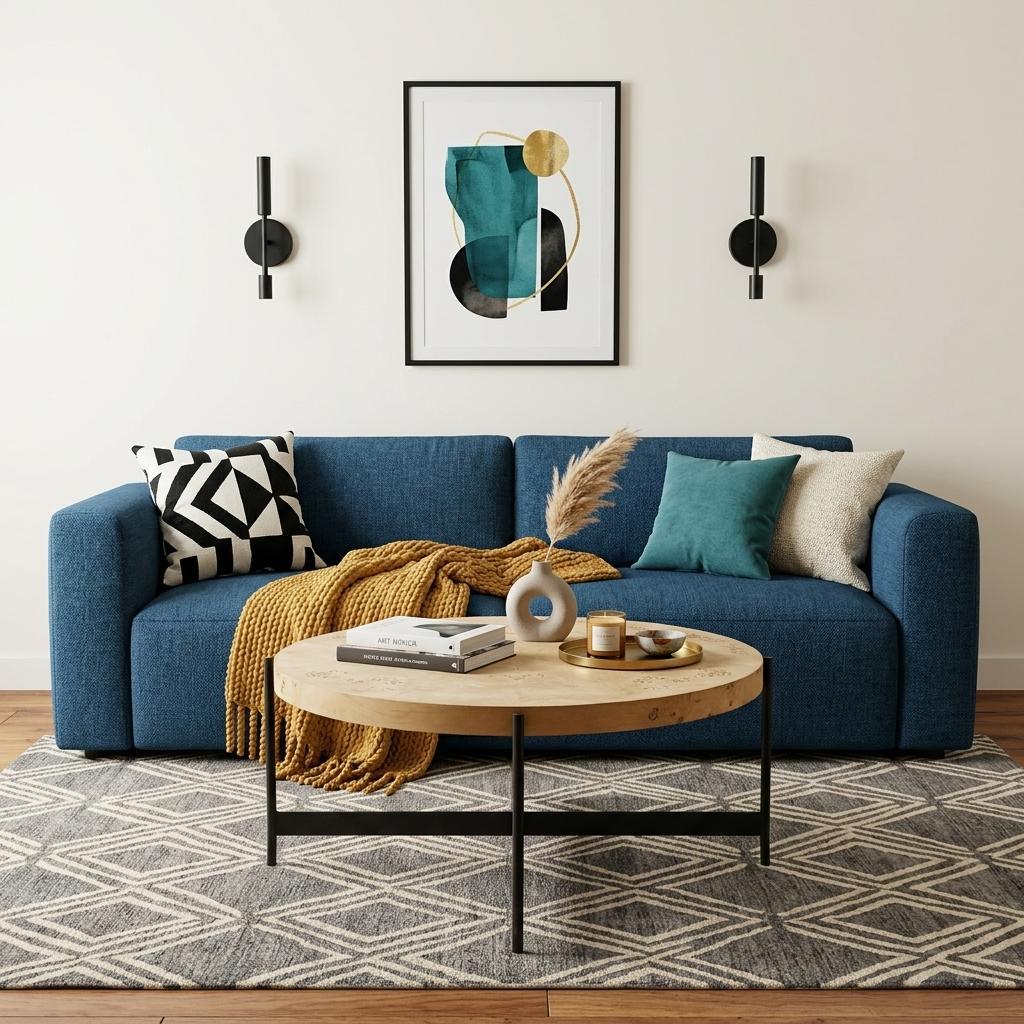 Natural & Black Wood & Iron Round Coffee Table image 1