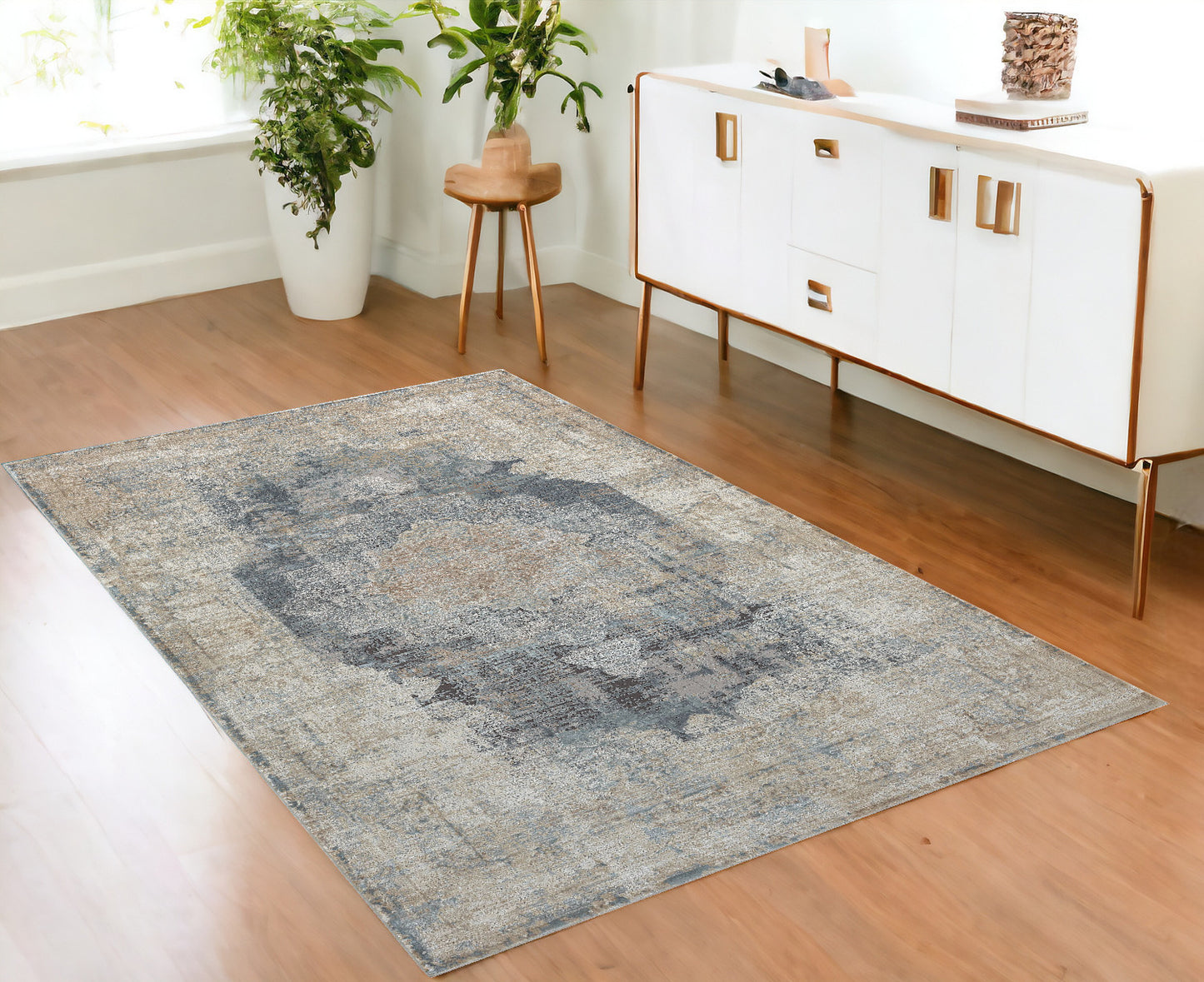 4 x 6 Beige & Gray Medallion Rug