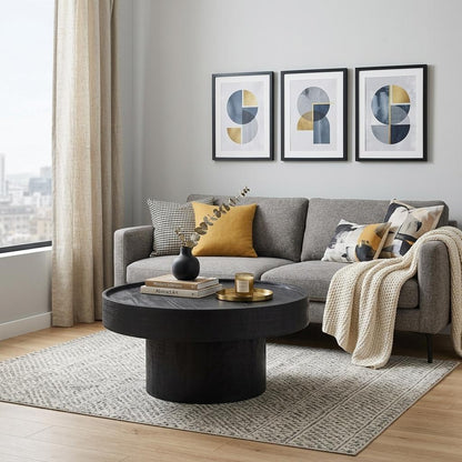 Black Solid Wood Round Pedestal Coffee Table image 1