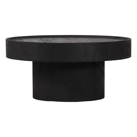 Black Solid Wood Round Pedestal Coffee Table image 2