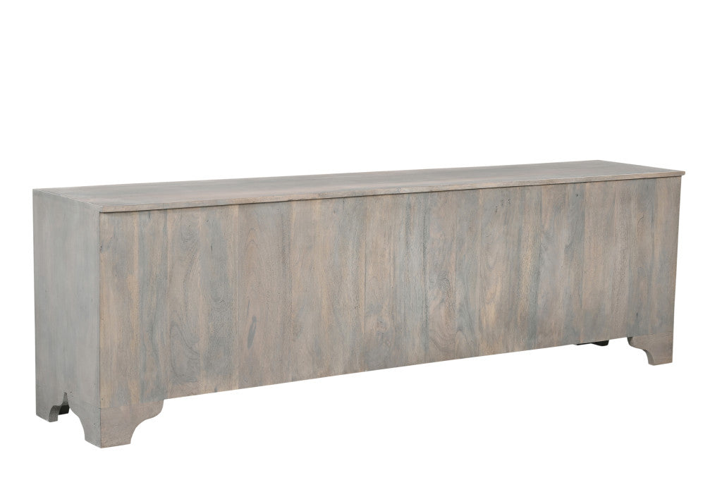 Grey Carved Scrollwork Distressed Solid Wood Media Console