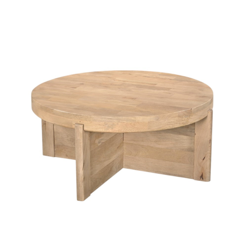Natural Solid Wood Round Cross Legs Coffee Table image 5