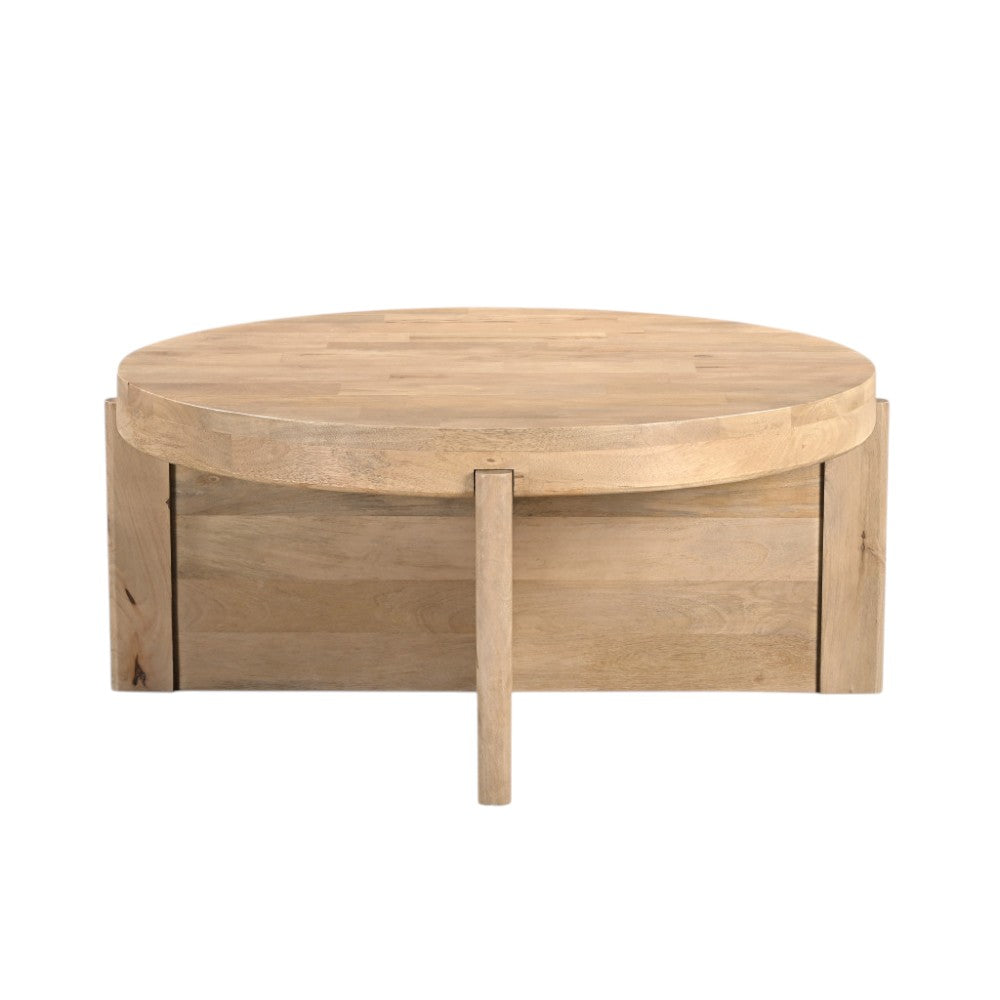 Natural Solid Wood Round Cross Legs Coffee Table image 3
