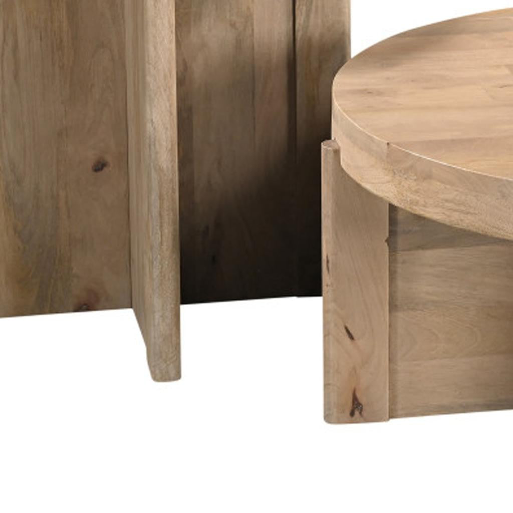 Natural Solid Wood Round Cross Legs Coffee Table image 6