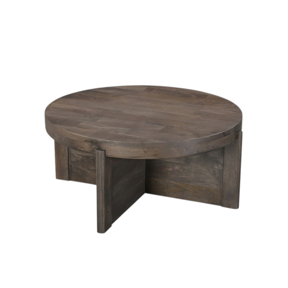 Brown Solid Wood Round Cross Legs Coffee Table image 5