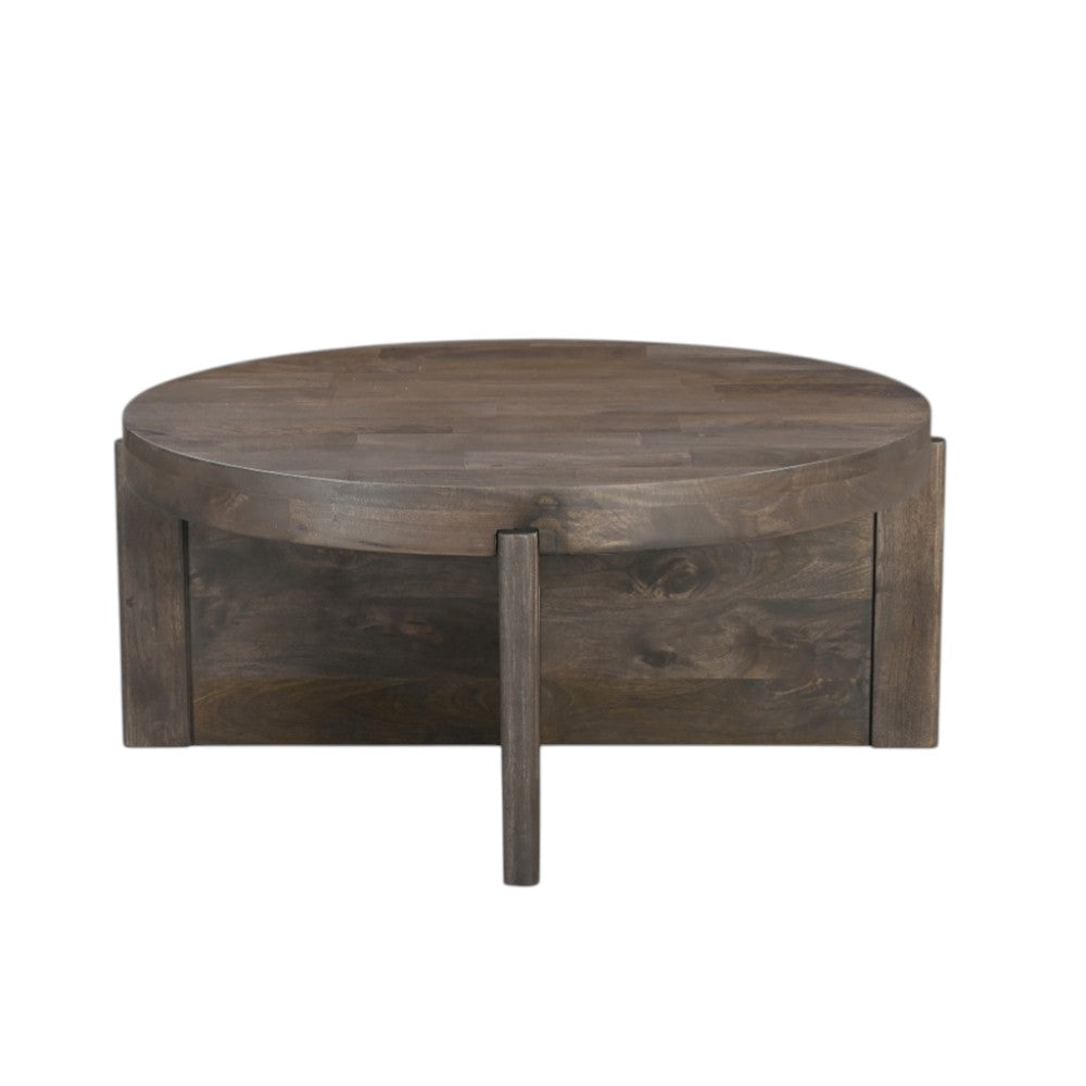 Brown Solid Wood Round Cross Legs Coffee Table image 2