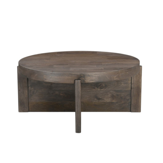 Brown Solid Wood Round Cross Legs Coffee Table image 2