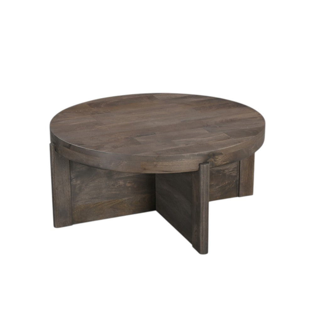 Brown Solid Wood Round Cross Legs Coffee Table image 3