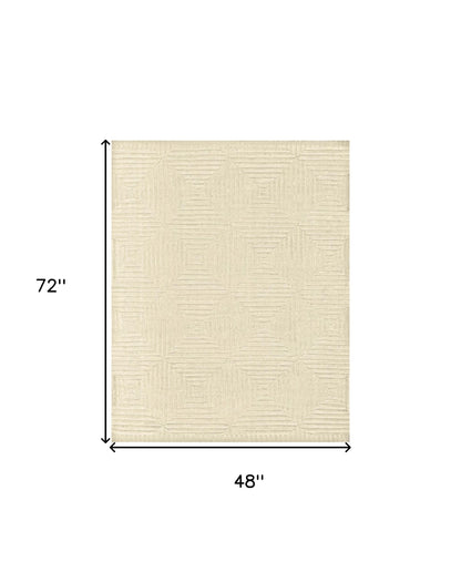 4 x 6 Ivory Wool Geometric Hand Knotted Rug