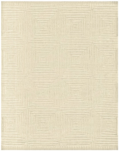 4 x 6 Ivory Wool Geometric Hand Knotted Rug