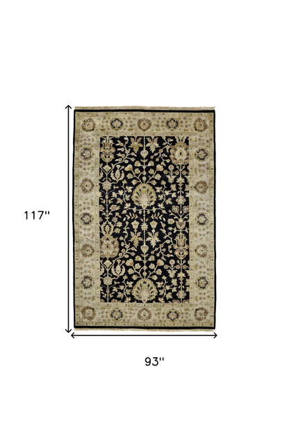 8 x 10 Black Wool Oriental Hand Knotted Rug