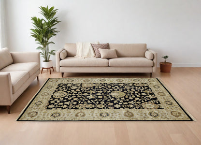 8 x 10 Black Wool Oriental Hand Knotted Rug