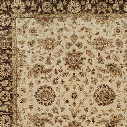 4 x 6 Ivory Brown & Gold Wool Oriental Hand Knotted Rug