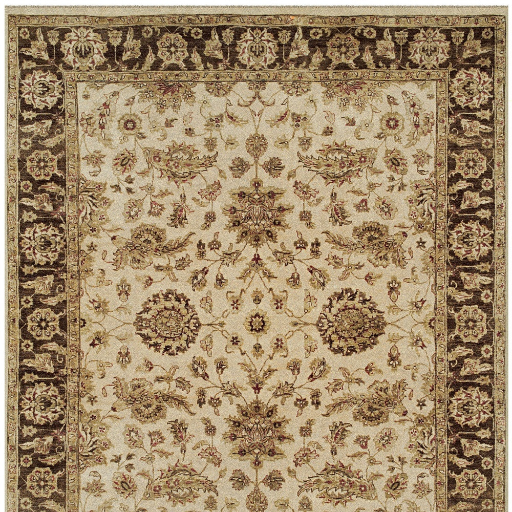4 x 6 Ivory Brown & Gold Wool Oriental Hand Knotted Rug