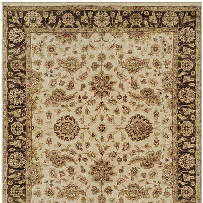 4 x 6 Ivory Brown & Gold Wool Oriental Hand Knotted Rug