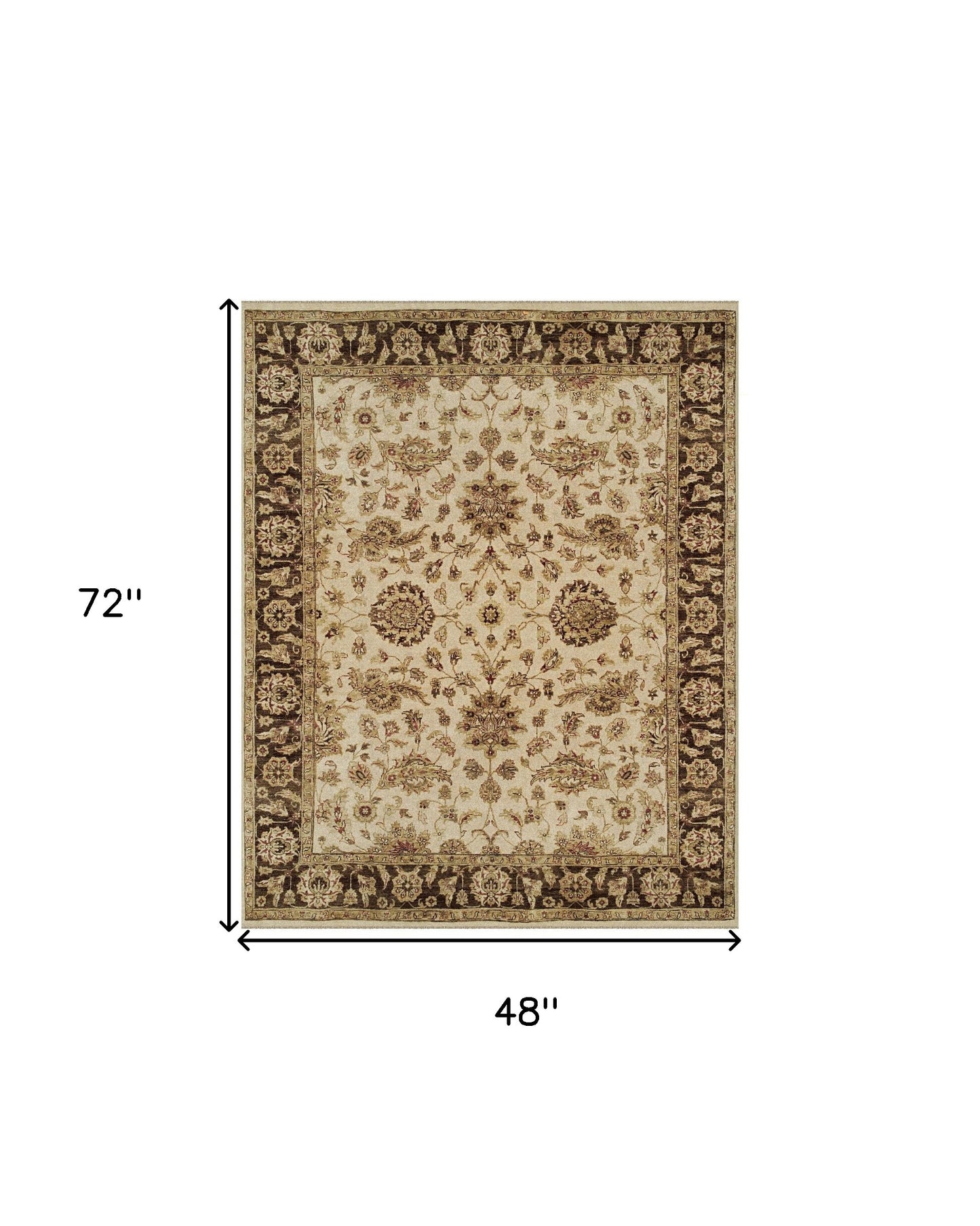 4 x 6 Ivory Brown & Gold Wool Oriental Hand Knotted Rug