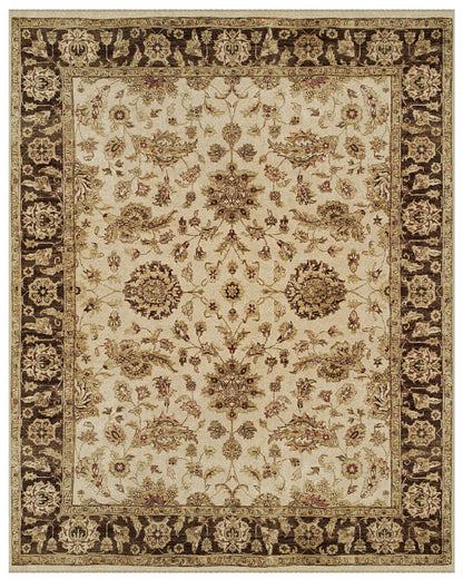 4 x 6 Ivory Brown & Gold Wool Oriental Hand Knotted Rug