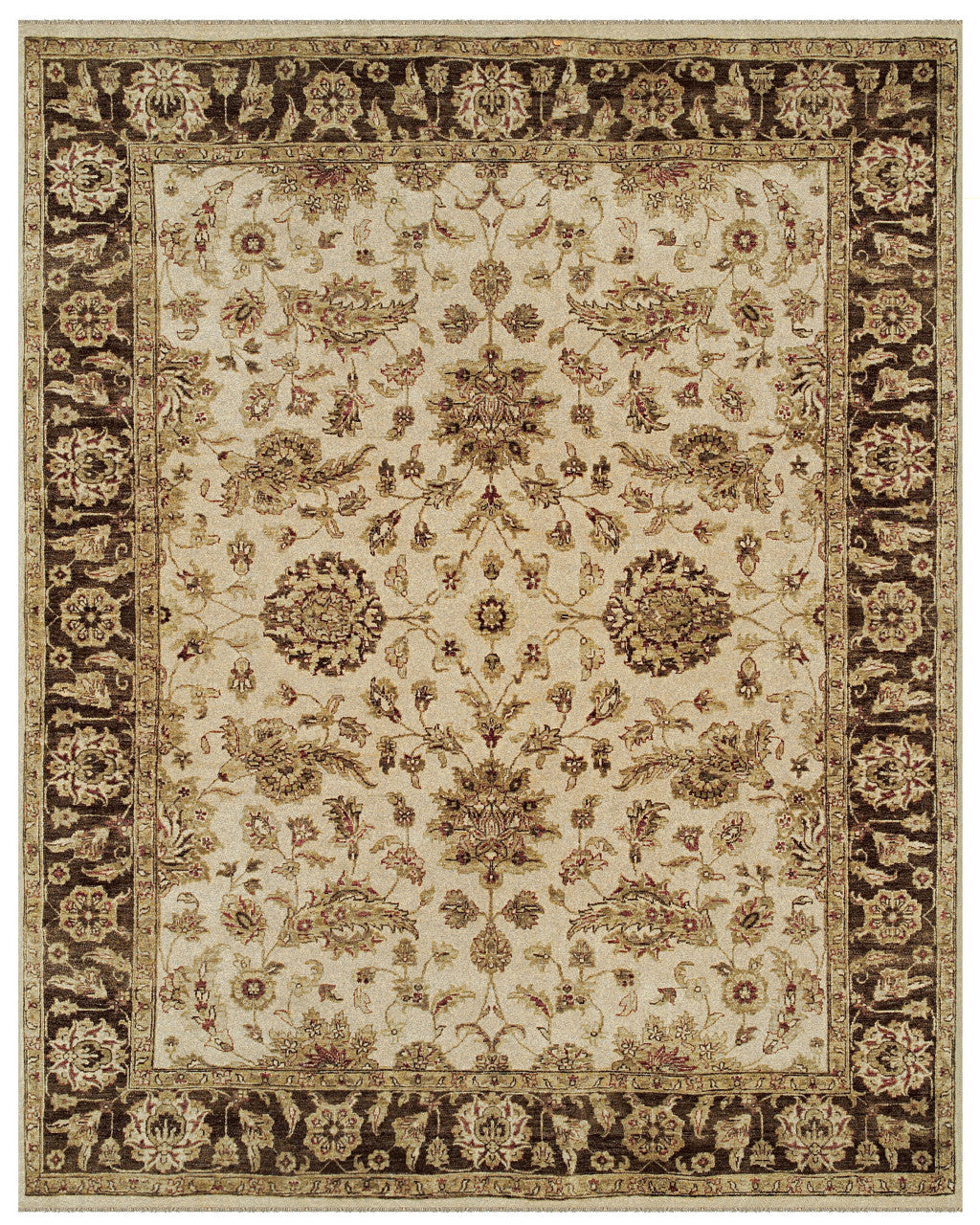 4 x 6 Ivory Brown & Gold Wool Oriental Hand Knotted Rug