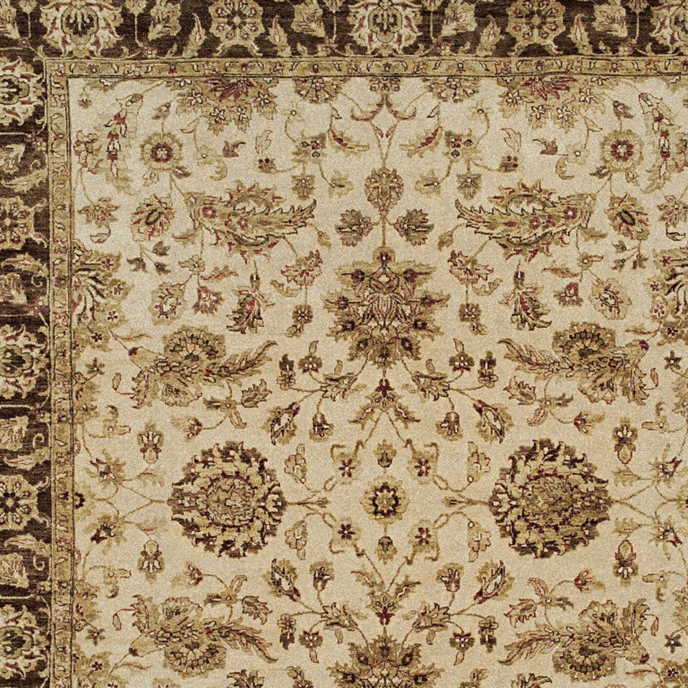 8 x 10 Ivory Brown & Gold Wool Oriental Hand Knotted Rug