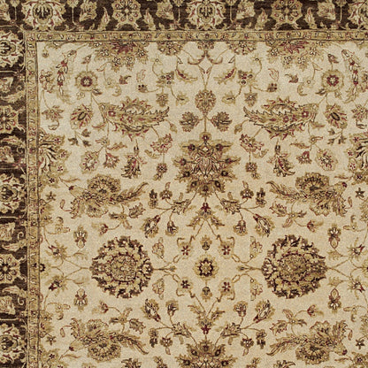 8 x 10 Ivory Brown & Gold Wool Oriental Hand Knotted Rug