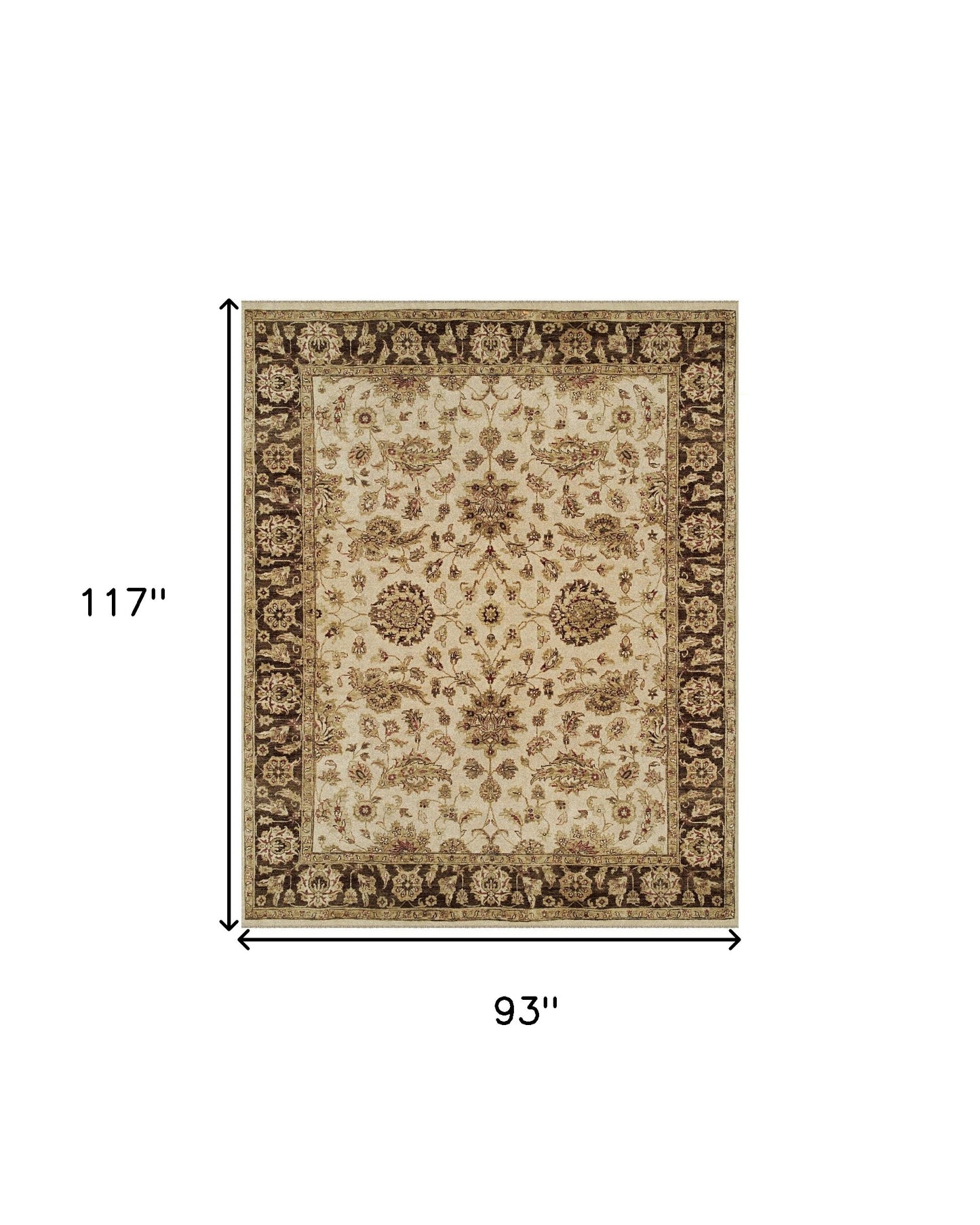 8 x 10 Ivory Brown & Gold Wool Oriental Hand Knotted Rug