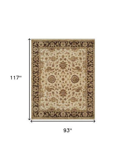 8 x 10 Ivory Brown & Gold Wool Oriental Hand Knotted Rug